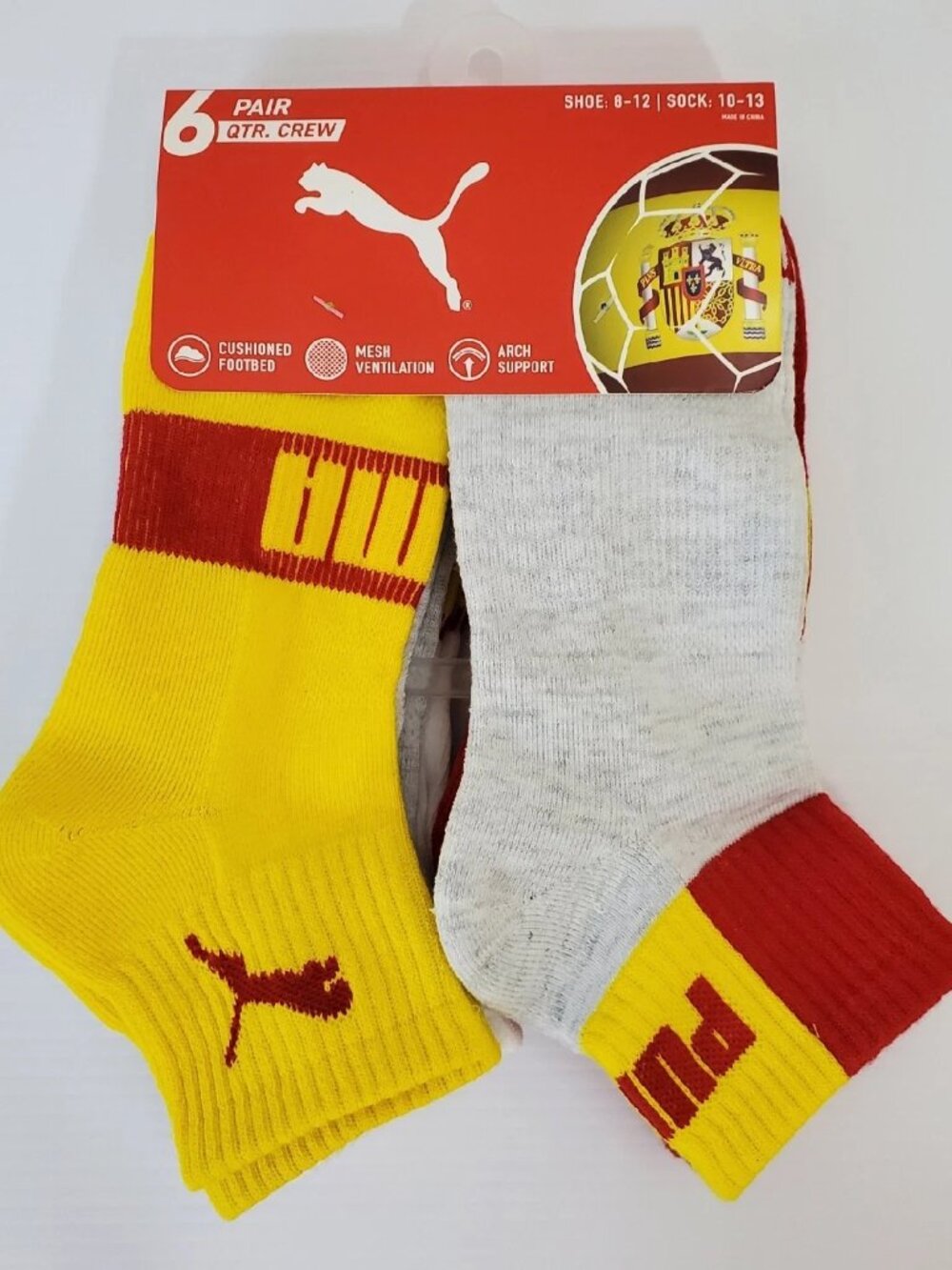 PUMA QUARTER CREW MEN'S SOCKS 6 PAIR SIZE SHOE 8-12 SOCK 10-13 ESPAÑA SOCCER